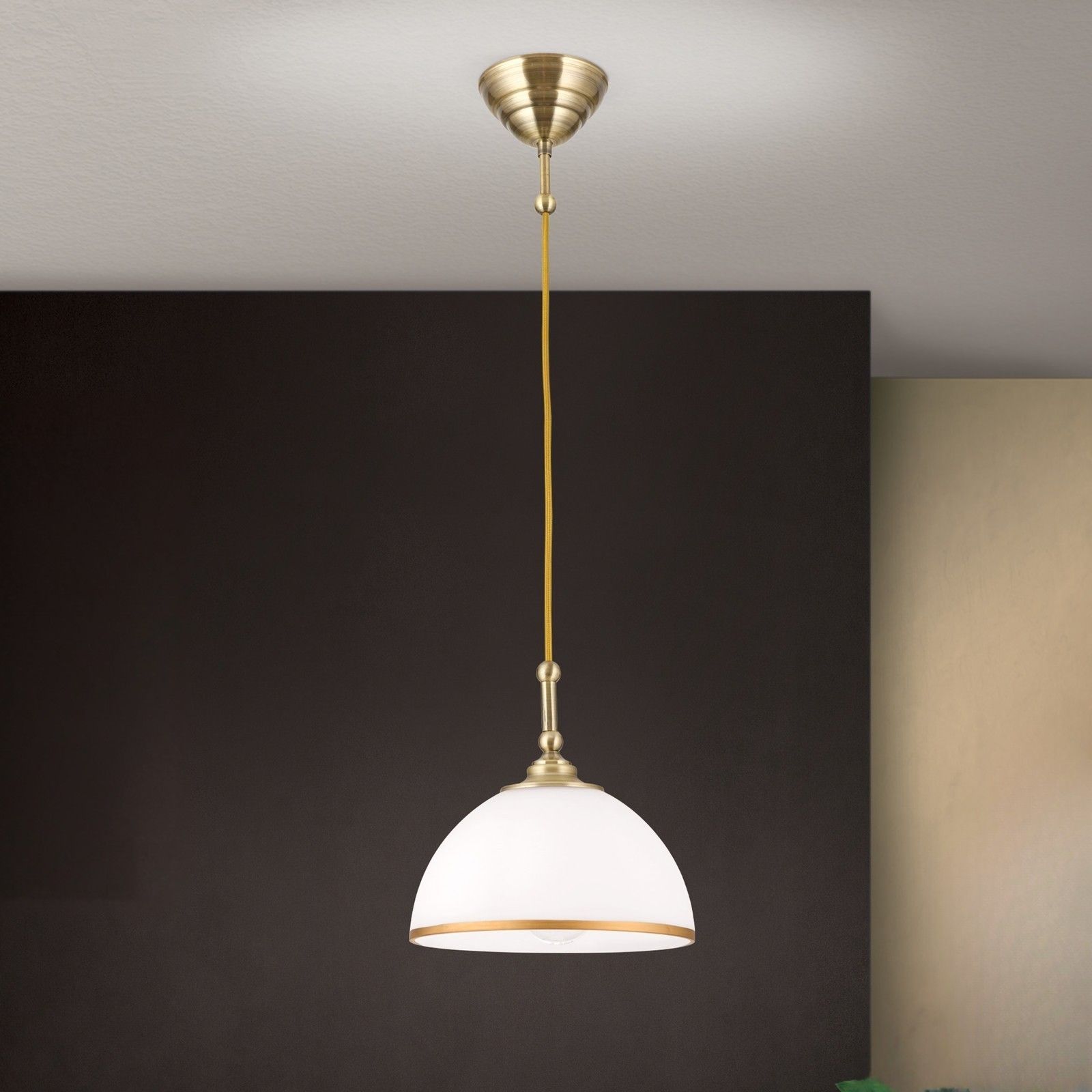 Pendant lamp OLD LAMP with textile cable, single lamp, patina