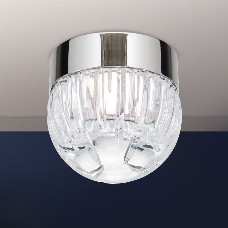 BALL ceiling light, dia. 10cm, nickel plated with clear crystal glass with handmade line cut