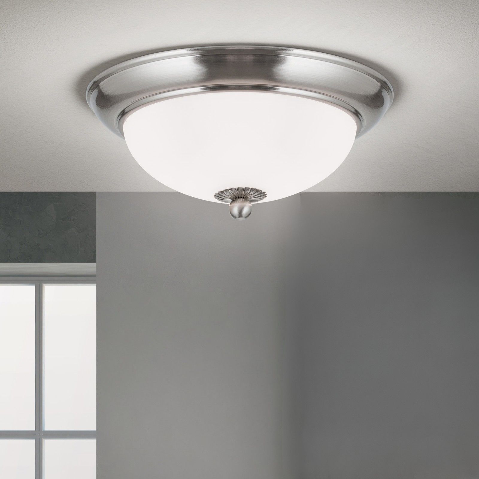 Ceiling light EMPIRE, 26cm, satin chrome colour, matt opal glass