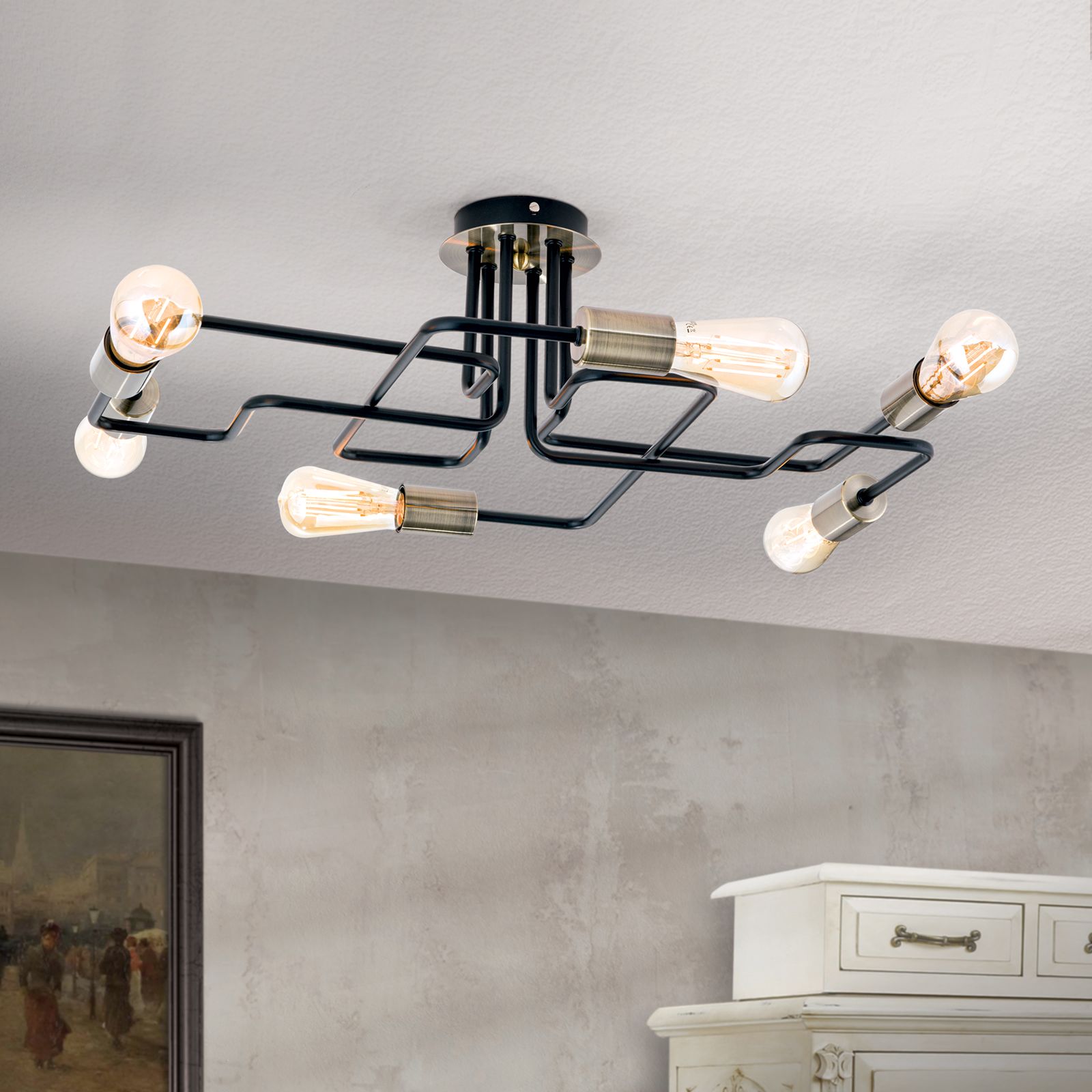 Ceiling light JAILHOUSE, 6-lamps, patina black