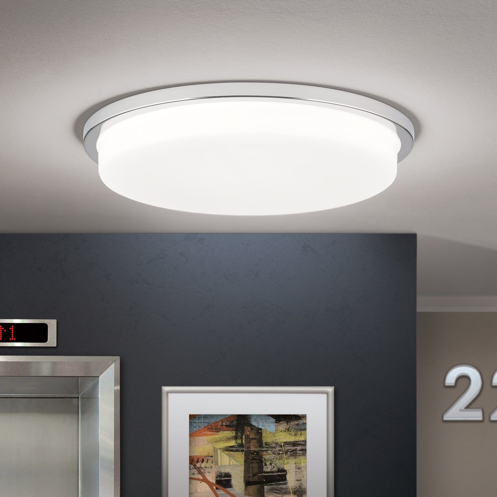 LEROX LED Ceiling Light, chrome finish, Ø 40cm