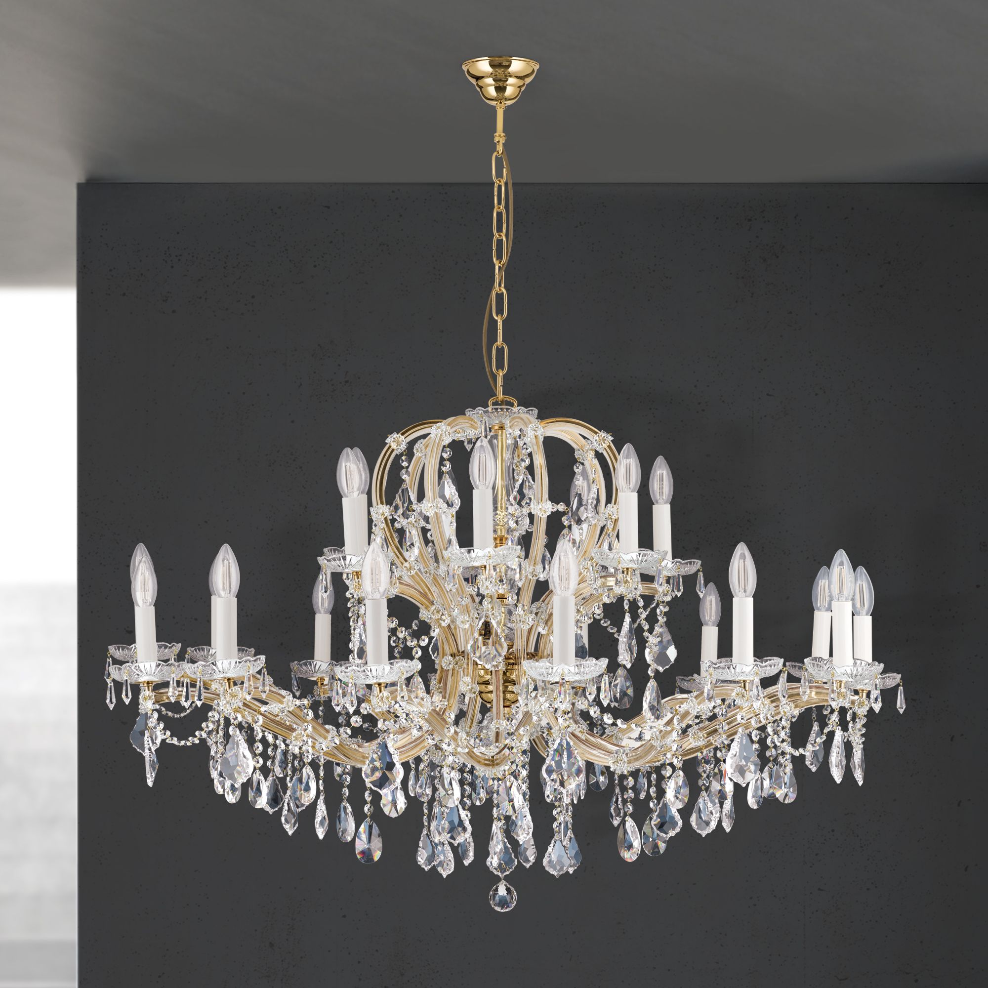 Maria Theresia classic chandelier, 14+7 lamps, 24K gold plated