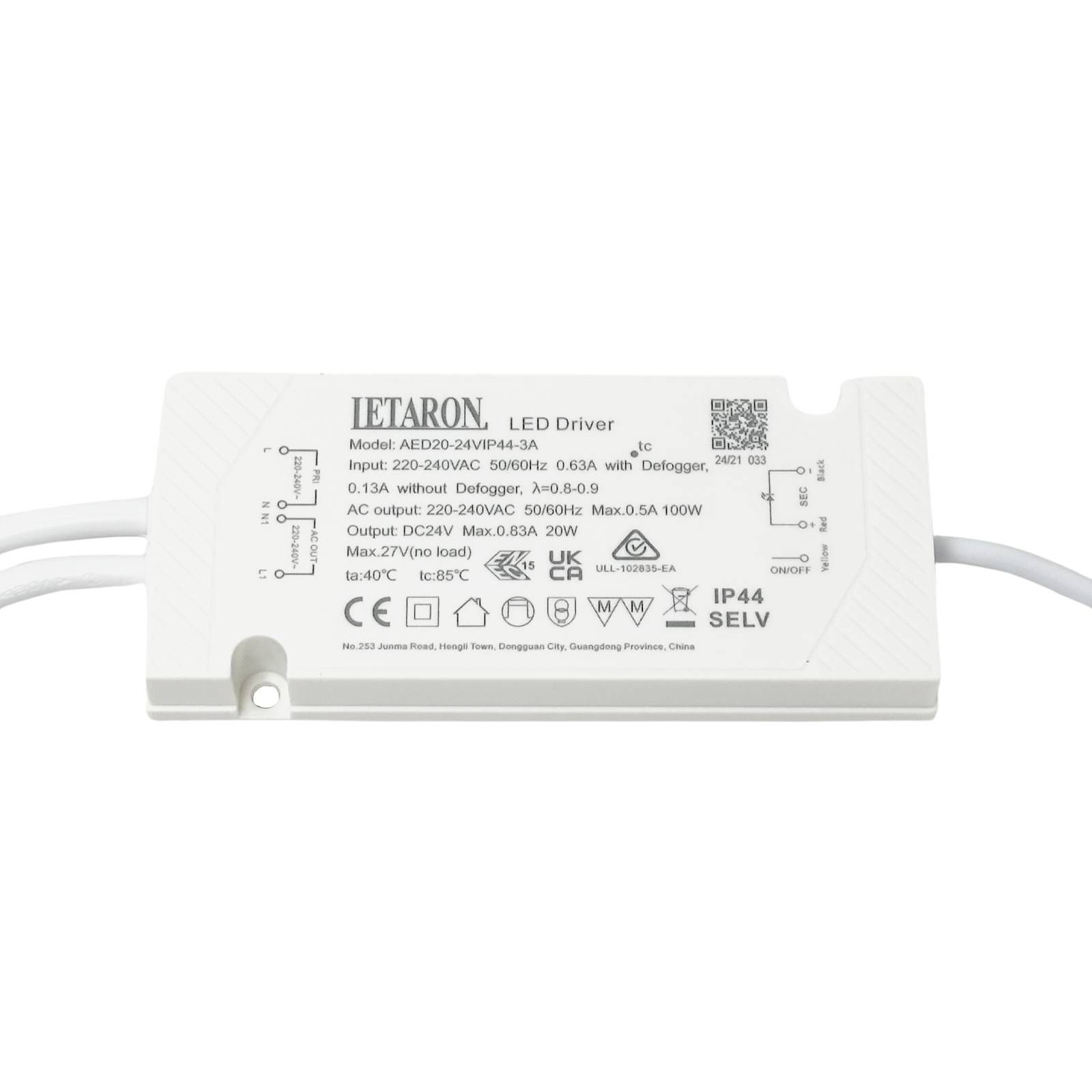 Driver 20r LETARON AED20-24VIP44-3A, 20W, 24V, 830mA, nicht dimmbar