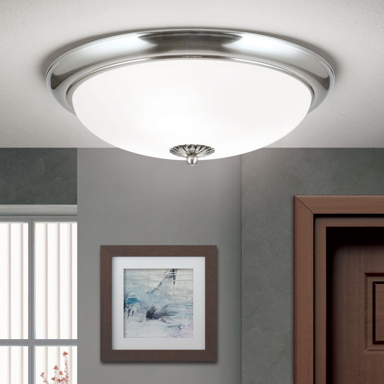 Deckenleuchte WIENER NOSTALGIE, Satin, mit opal mattem Glas, mit Knopf, 47cm