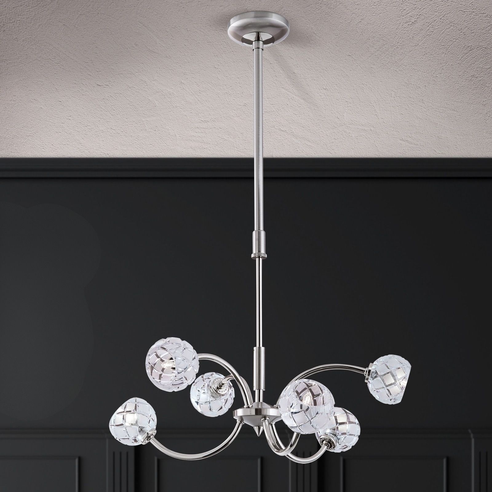 Chandelier MADERNO, 3+3 lamps, satin chrome finish