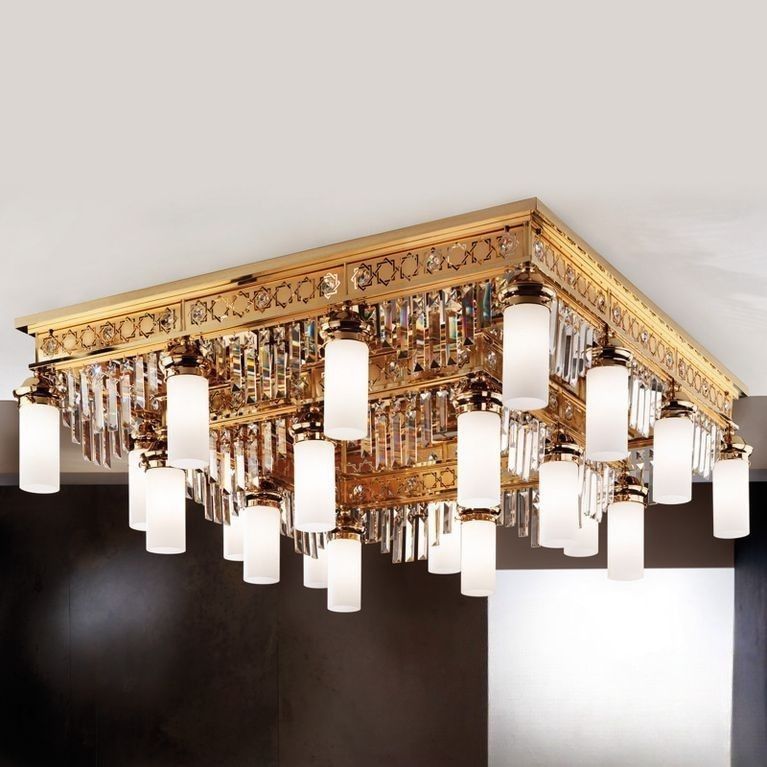 Deckenluster ORIONtal, 20-flammig, Gold, mit klaren Kristallprismen