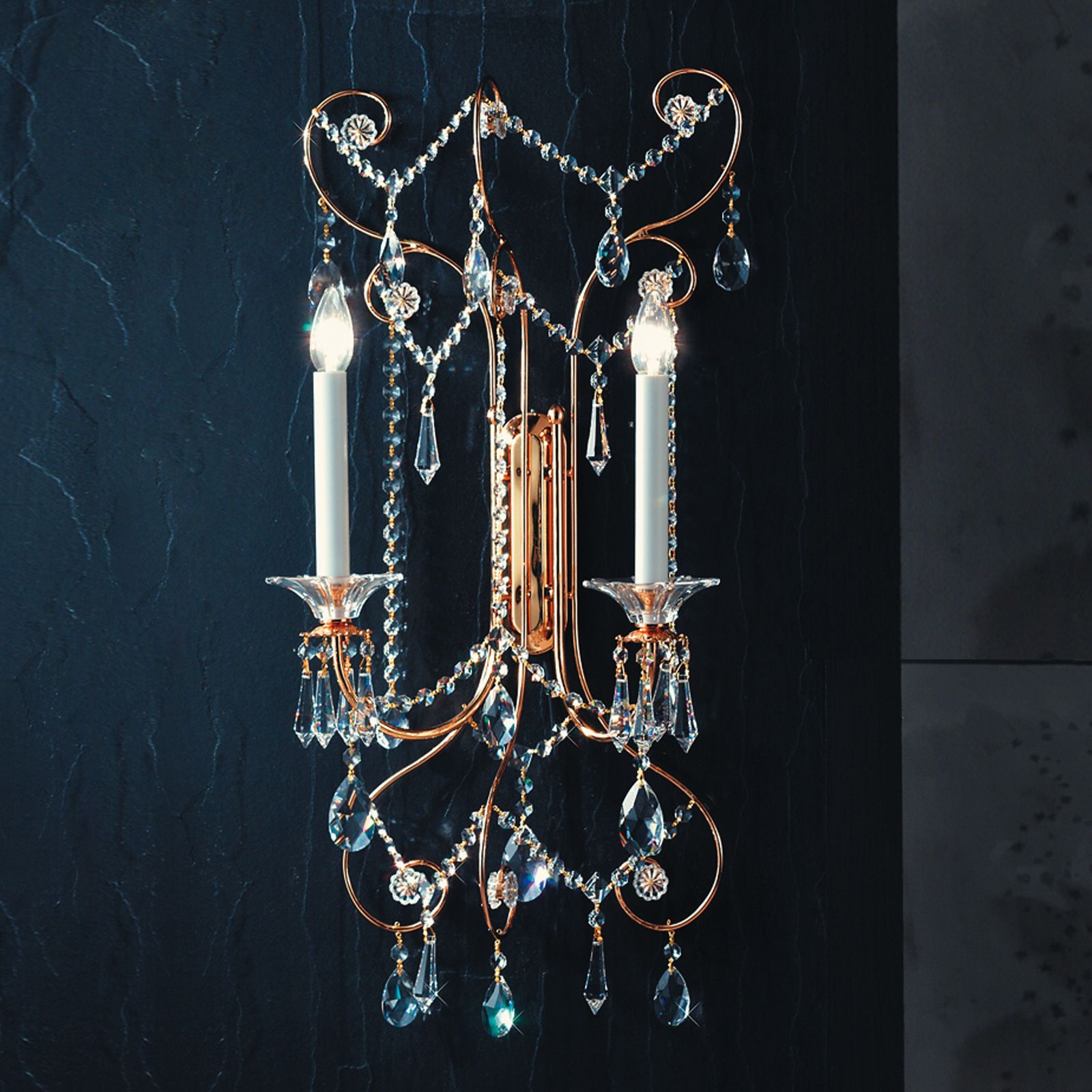 Wall light KATHARINA, 2 lamps, H80cm, 24K gold plated