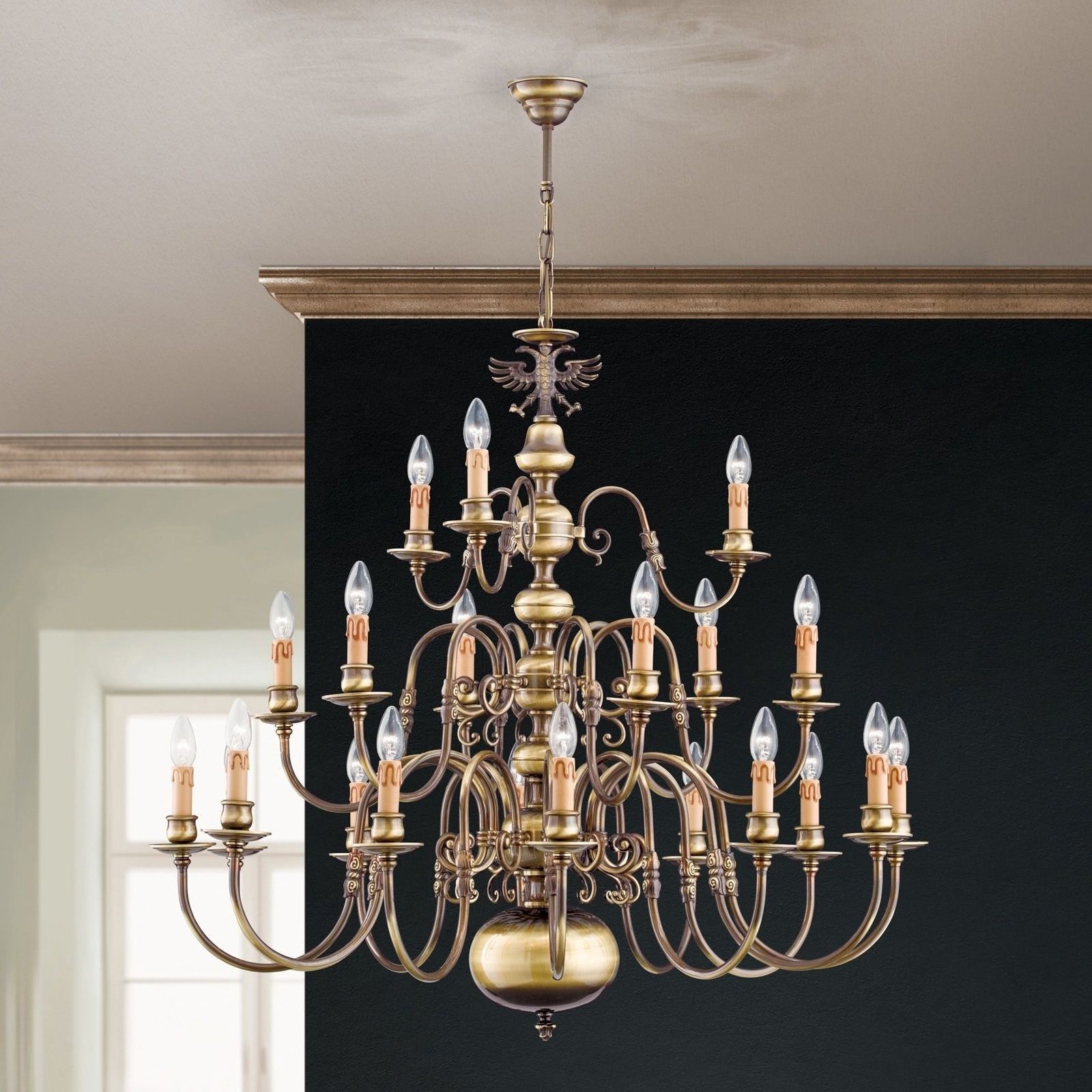 Stilluster FLÄMISCH, 12+6+3 flammig, Patina, mit Adler