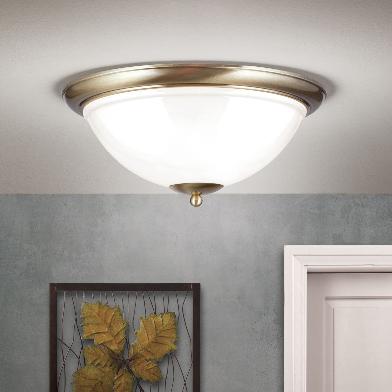 Deckenleuchte AUSTRIAN OLD LAMP, Patina, mit Opalglas, mit Knopf, Ø 50cm