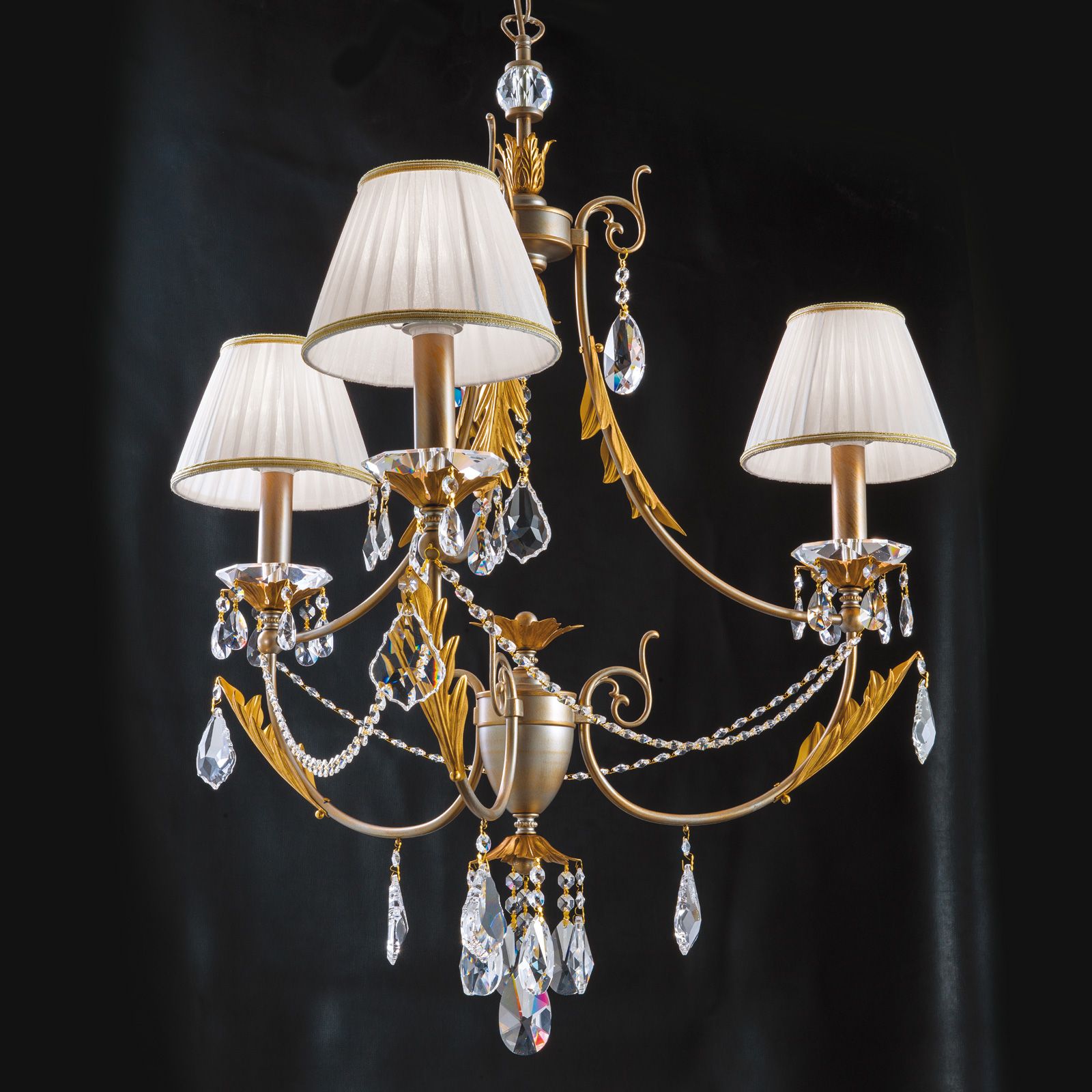 Luster MIRAMARE, 3-flammig, Silbergold, mit organza weißen Schirmen