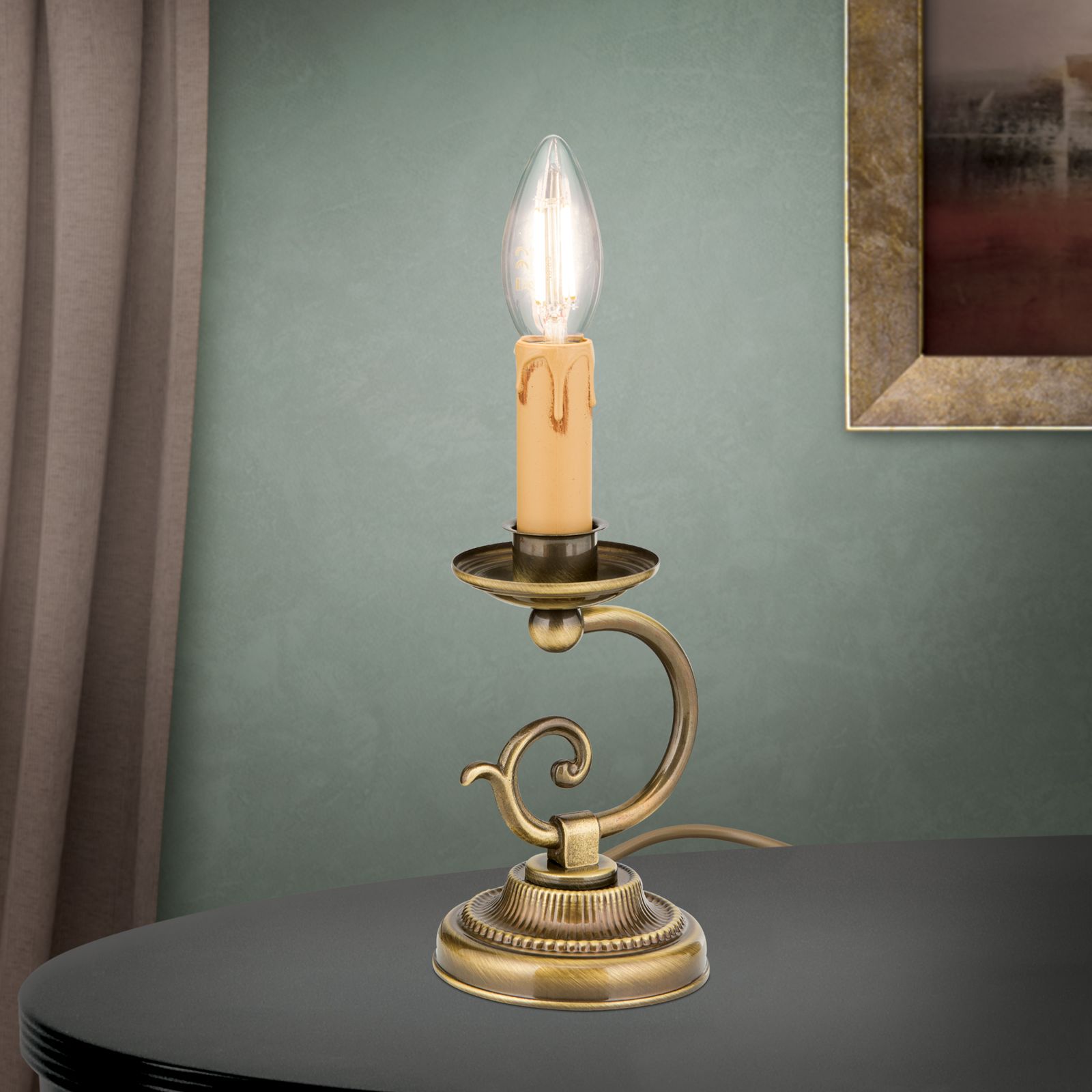 Tischlampe FLÄMISCH, 1-flammig, Patina, ohne Schirm