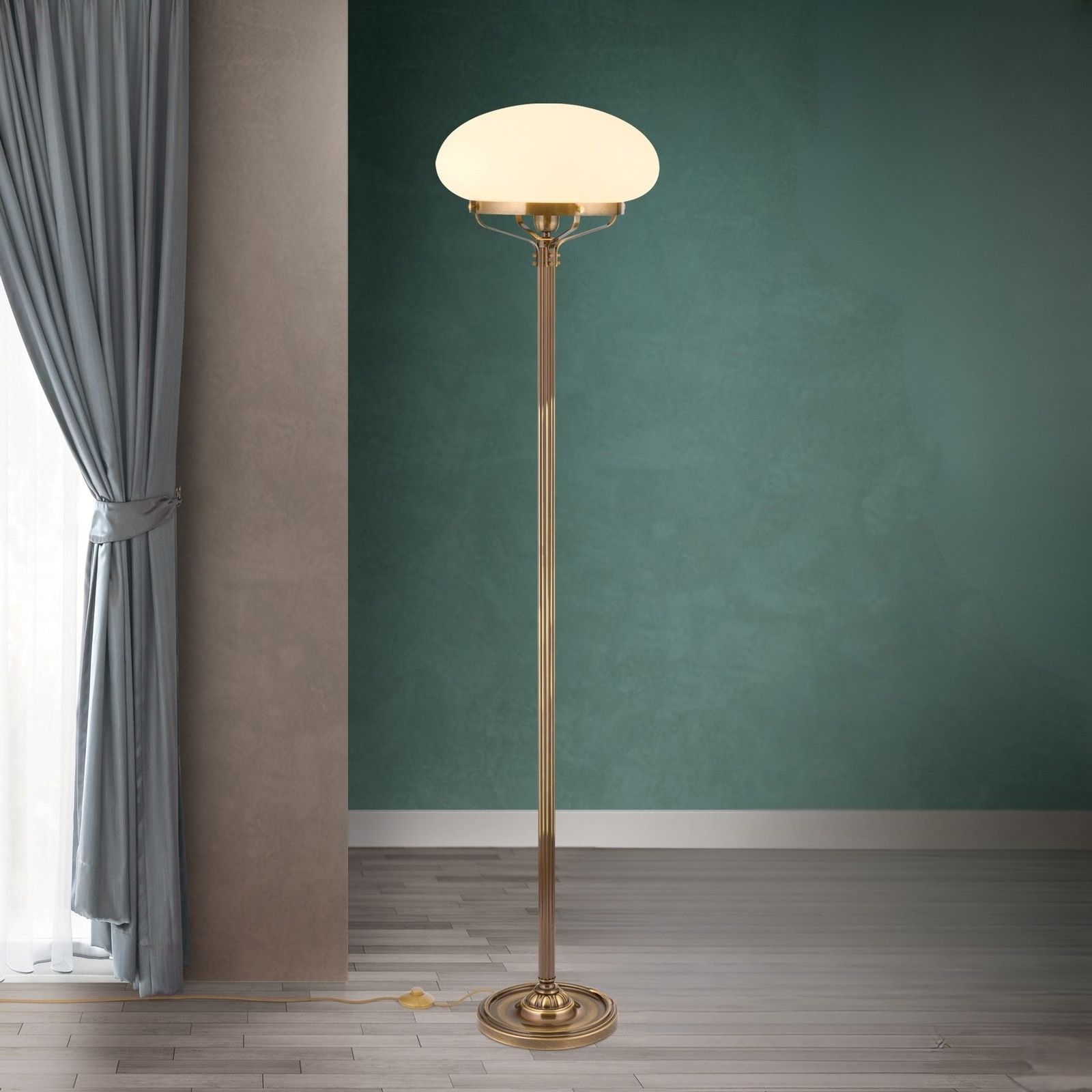Floor lamp WIENER NOSTALGIE, antique brass finish, champagne coloured glass