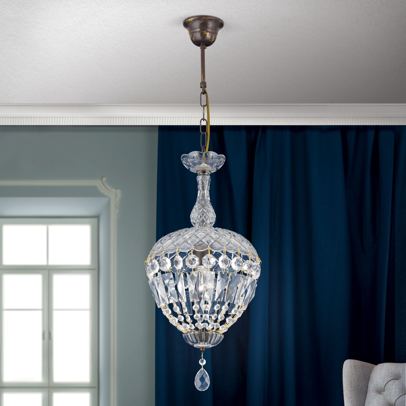 Crystal pendant lamp ARILA, 1-flame, Antique
