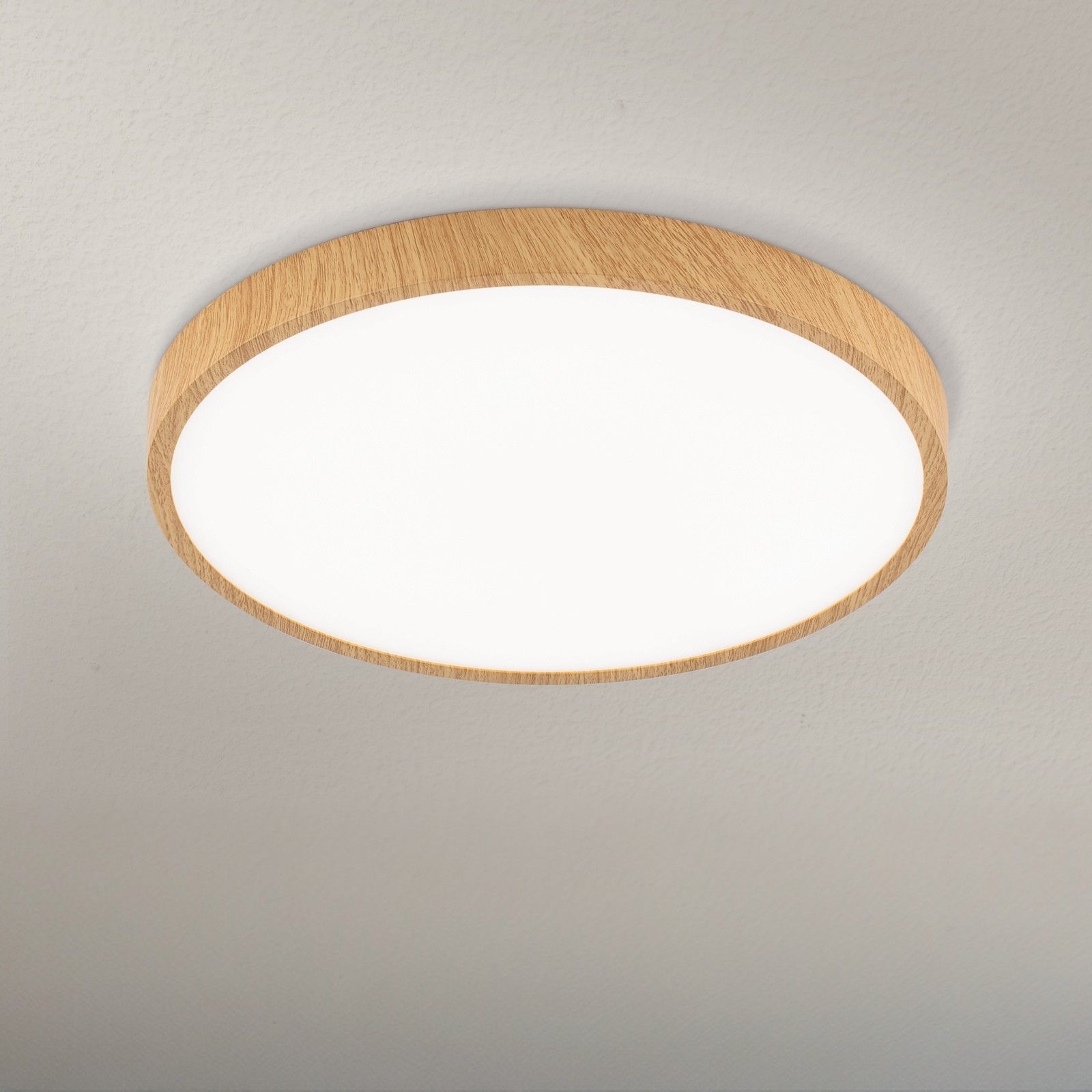 LED ceiling light BULLY, Ø 28 cm, wood