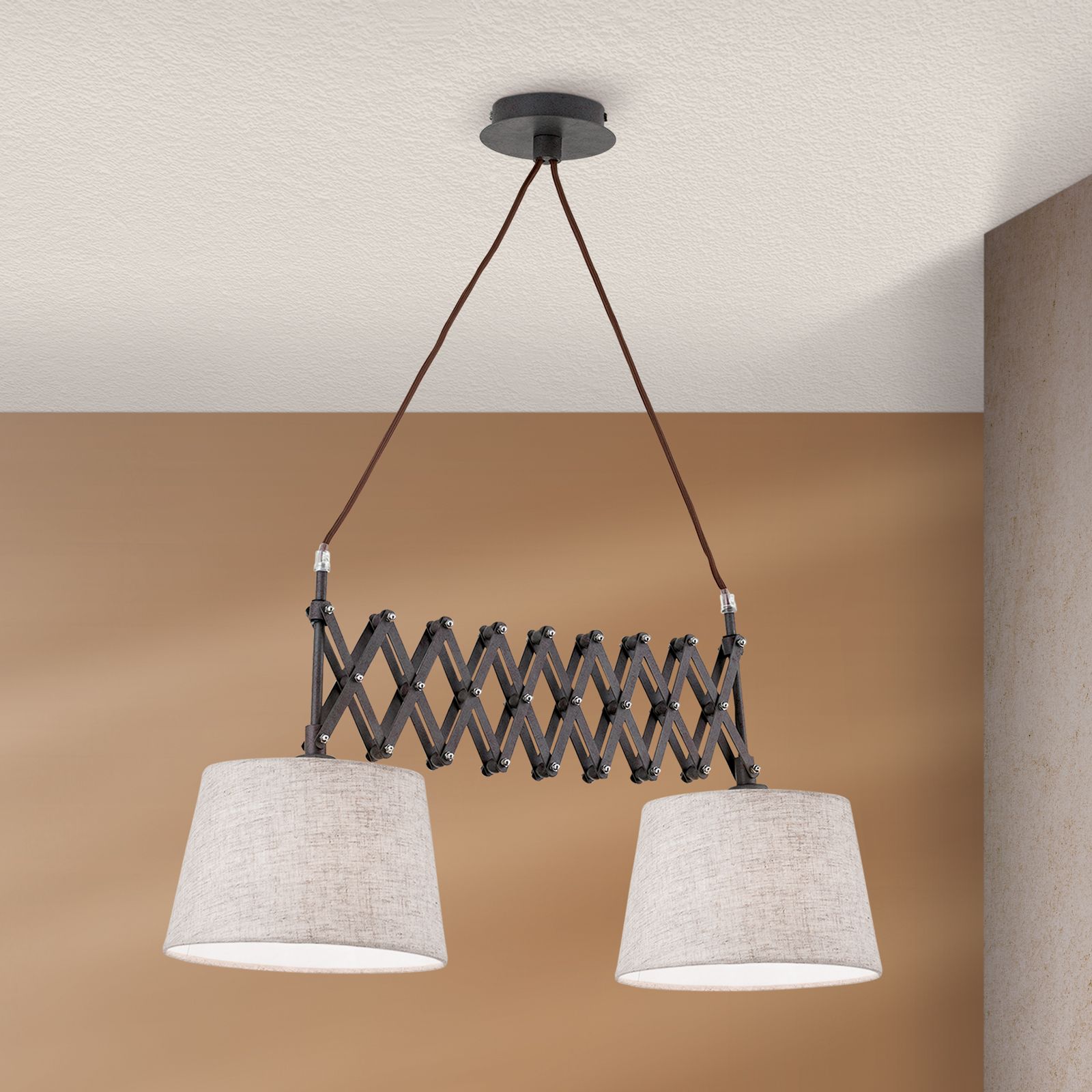 Pendant lamp FACTORY, 2-lamps, with textile shades
