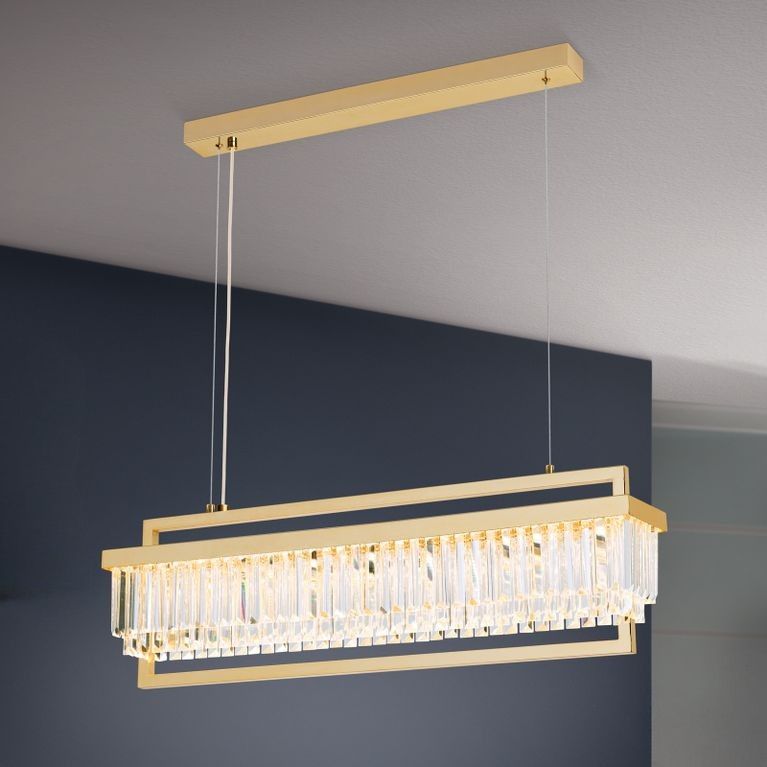 LED Hängeleuchte PRISM, länglich, 24 Karat vergoldet