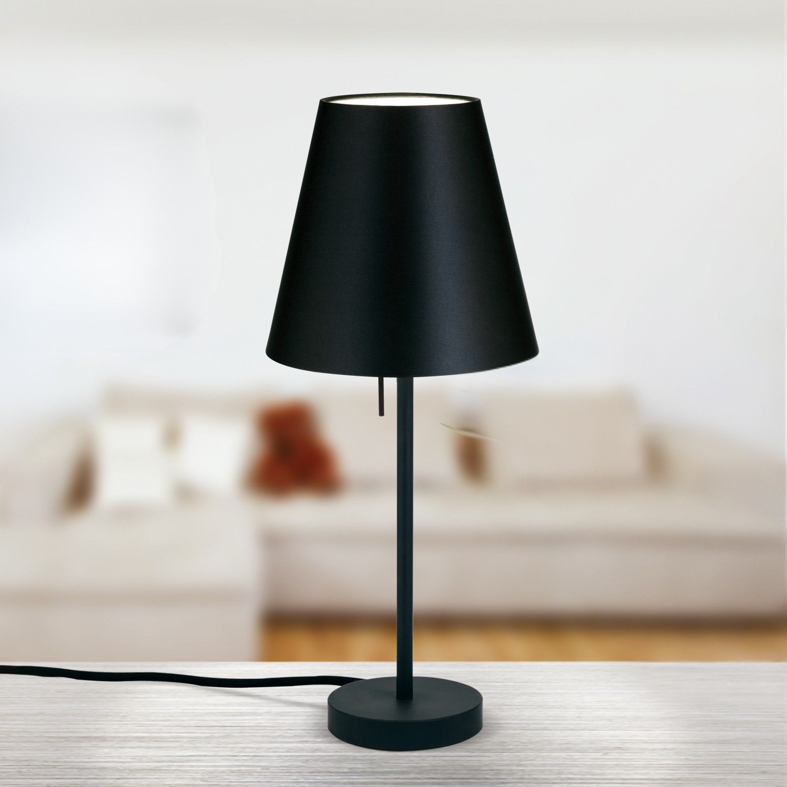 SHADE lampa stołowa, mała, czarna, ze stożkowym, czarnym kloszem