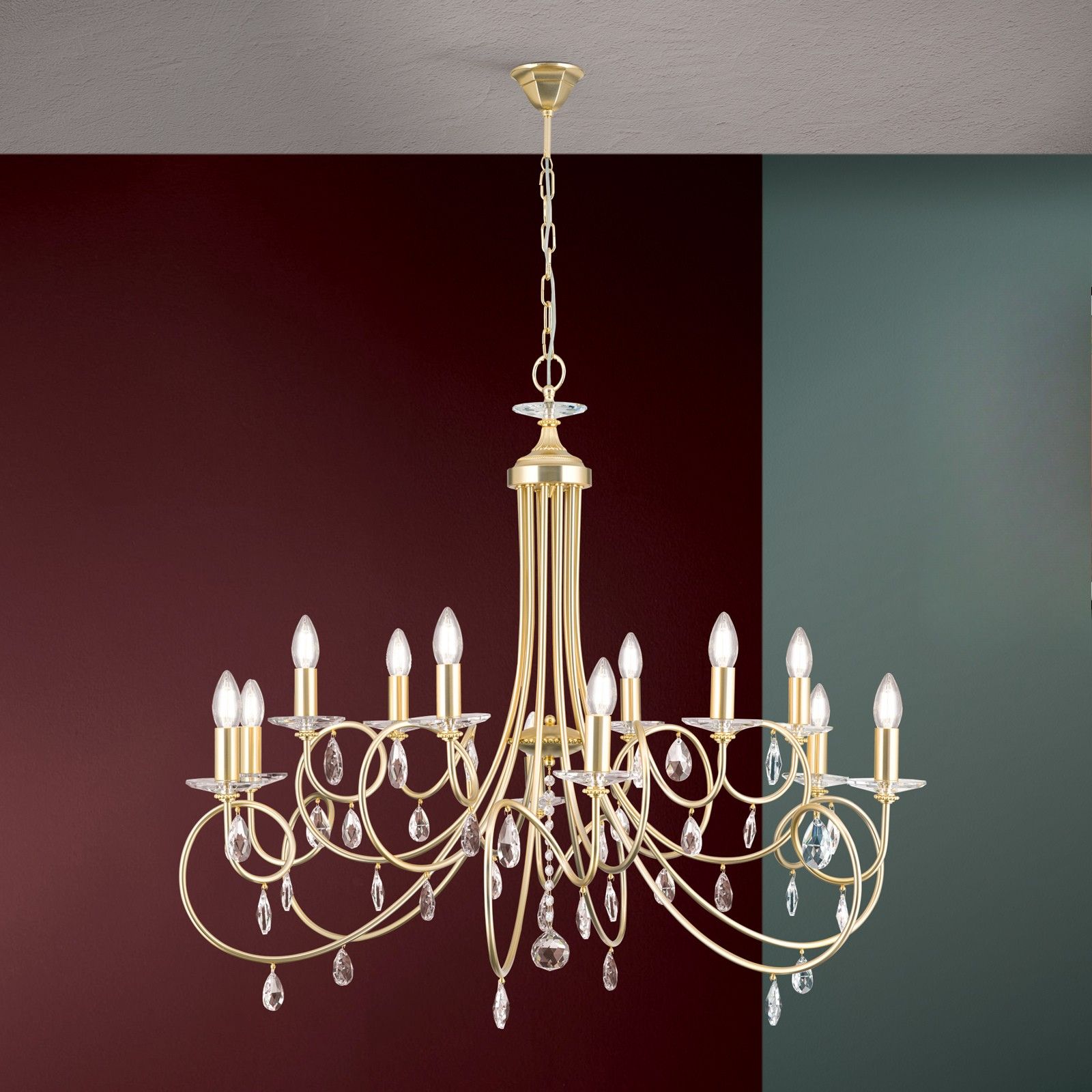 Luster GIADA, 12-flammig, Gold-matt