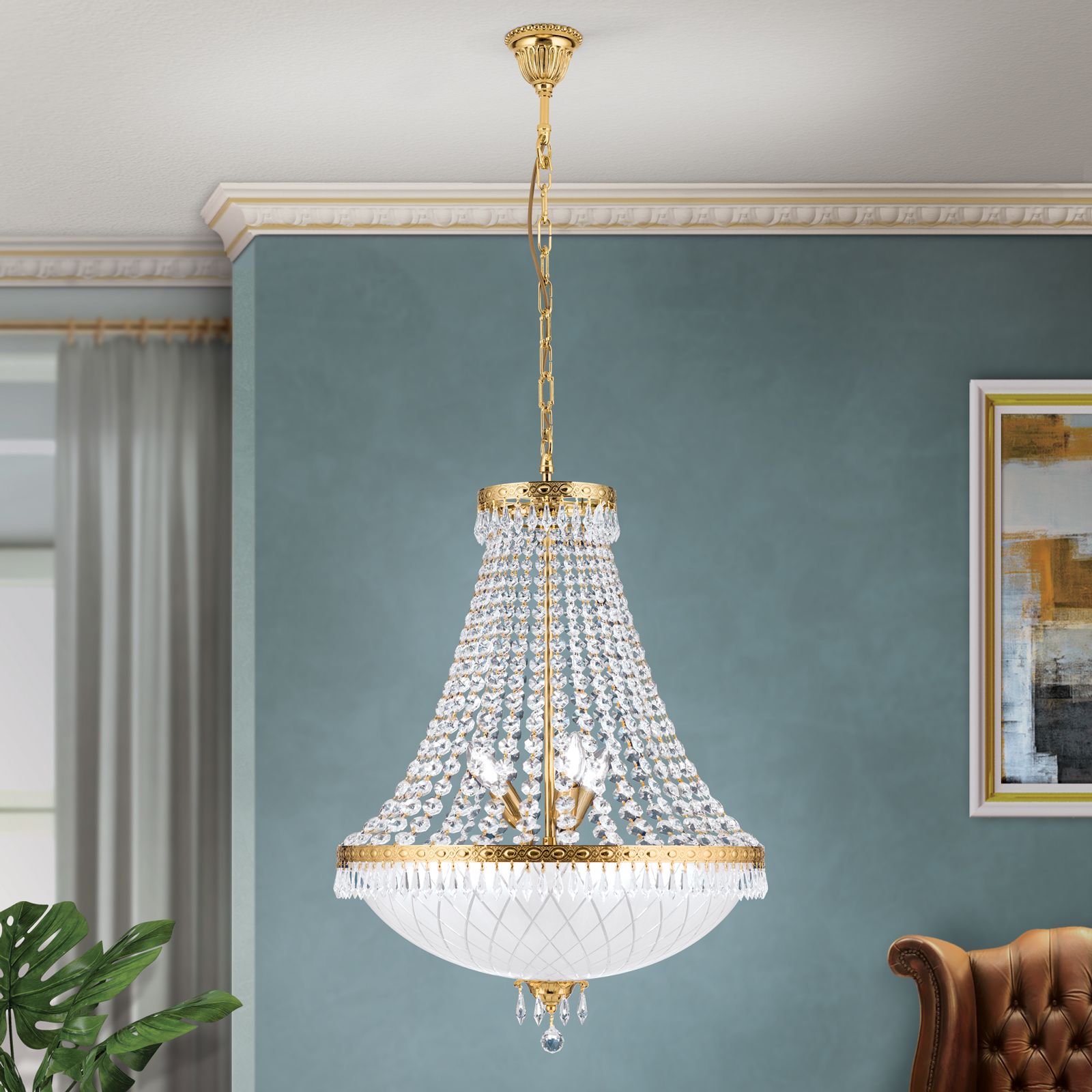 Chandelier EMPIRE CRYSTAL, 9-flames, gold