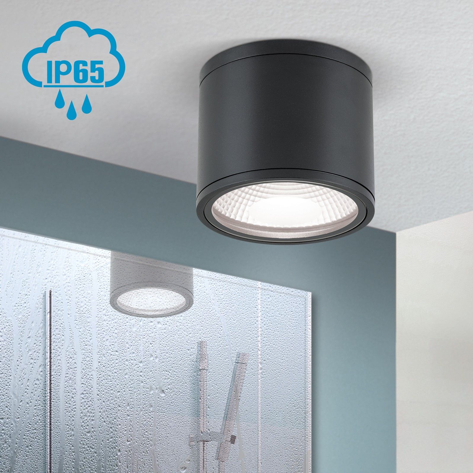 LED ceiling spotlight SPUTNIK,  IP65, black, Ø 14,5cm