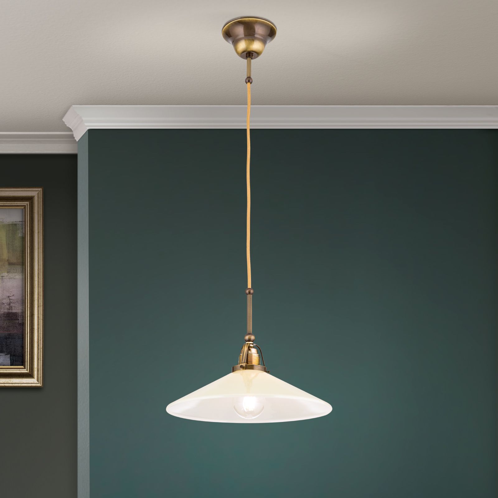Single pendant lamp ARTDESIGN, Antique Brass finish, with champagne glass, 30cm