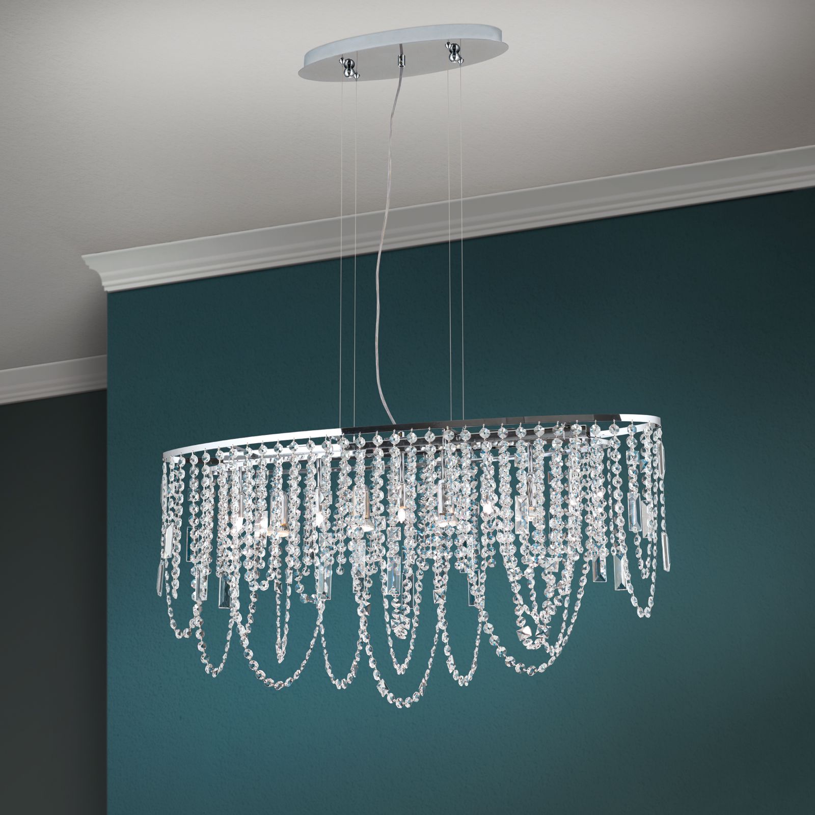 Hängeleuchte KRISTALLDESIGN, Chrom, 90x25cm