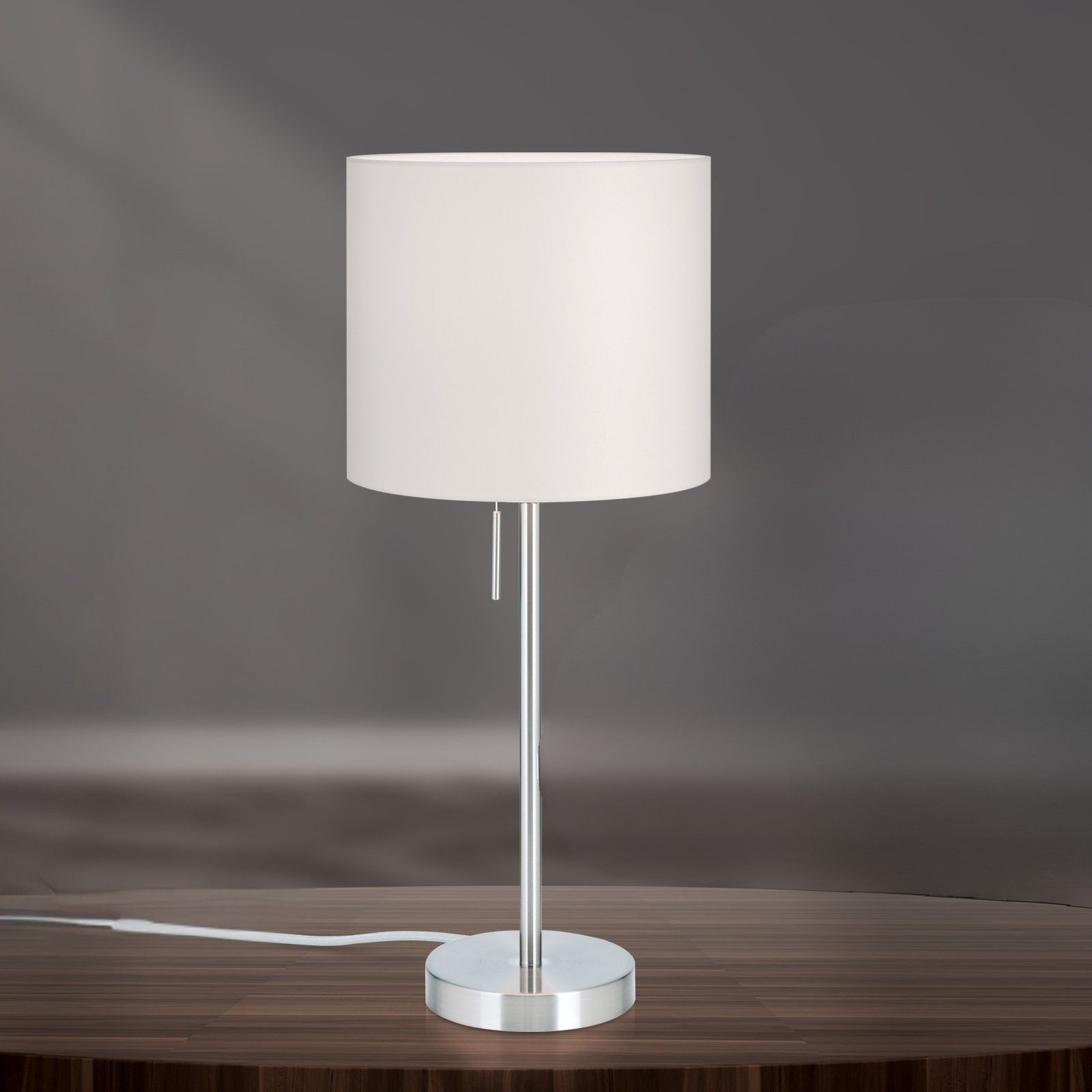 SHADE lampa stołowa mała, satynowa, z cylindrycznym, białym kloszem