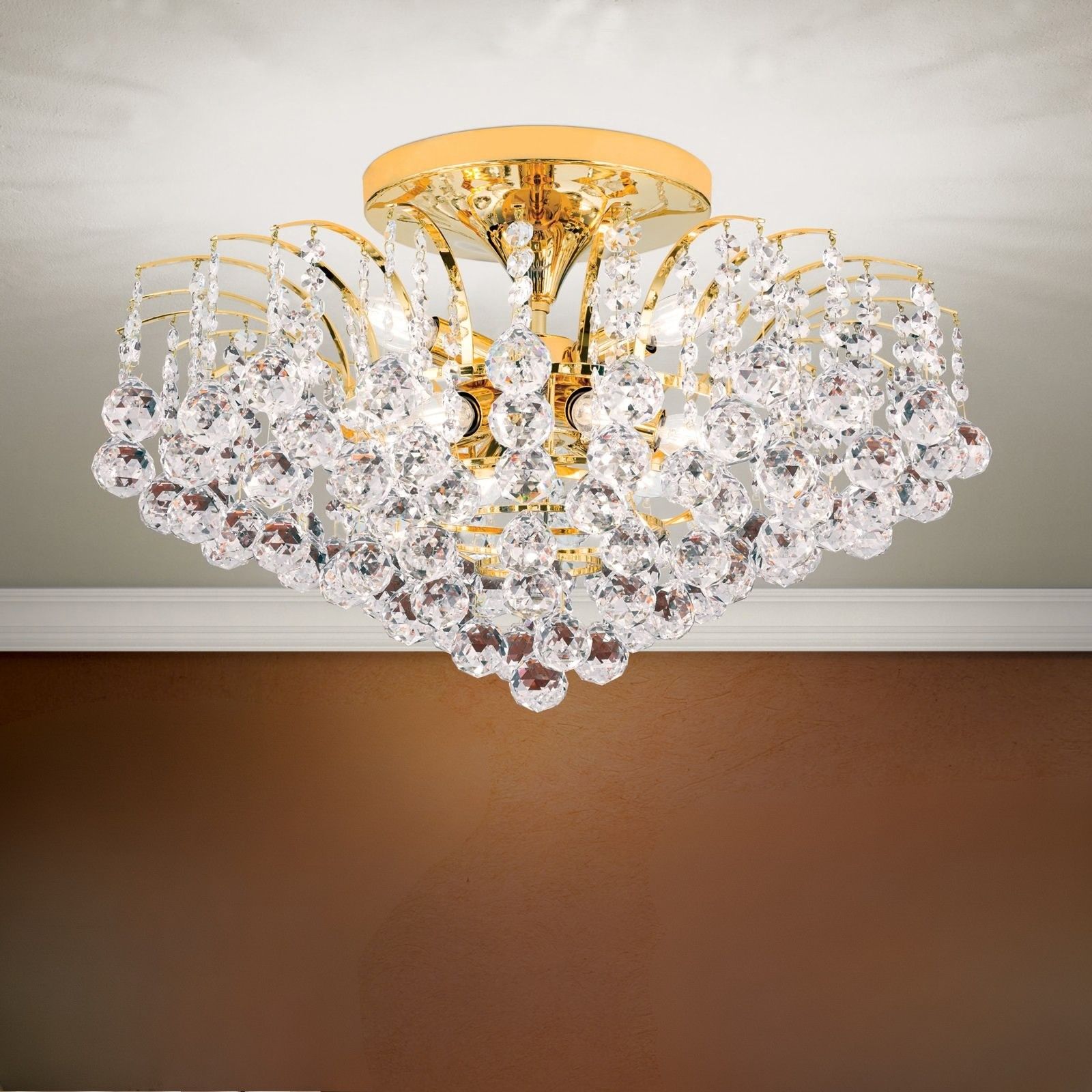 KRISTALL KLASSISCH ceiling light, 9 lamps, 24K gold plated, clear crystal