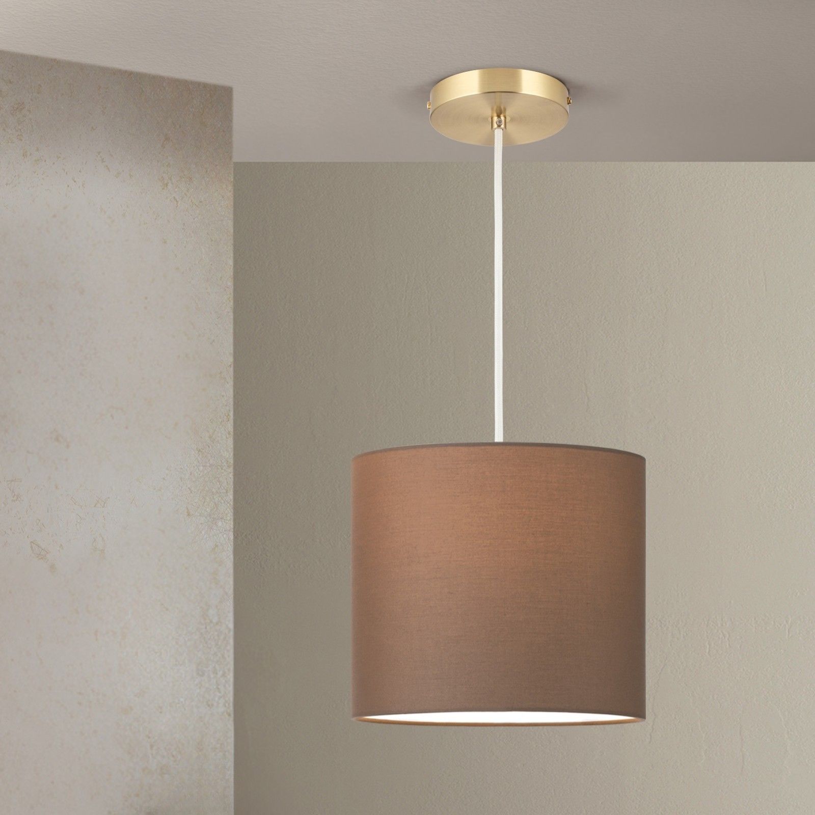 SHADE přívěsek světlý, střední, matná mosaz, s válcovým, hnědým stínidlem, 1x E27