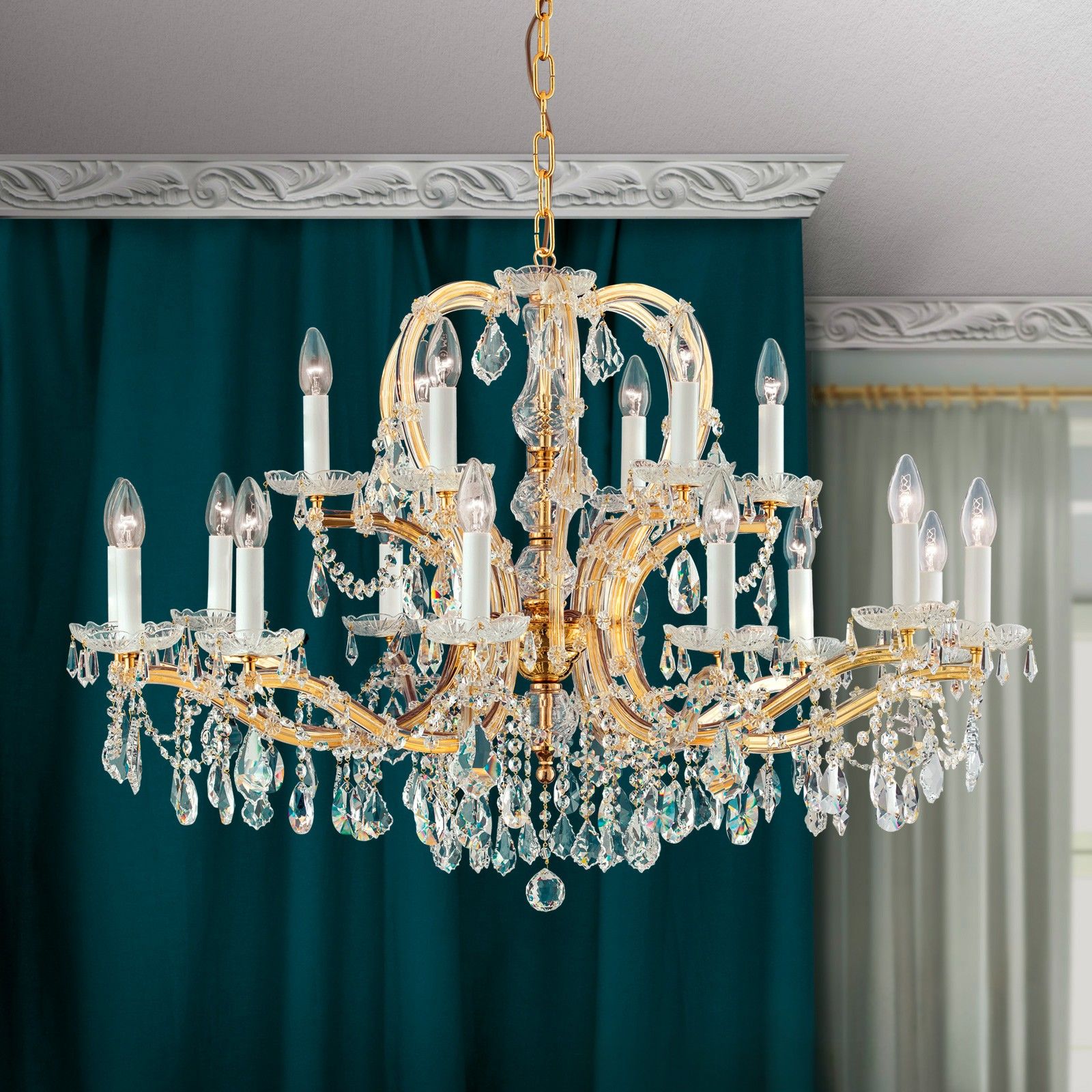 Chandelier MARIA THERESIA, 18-flamps, gold, with crown