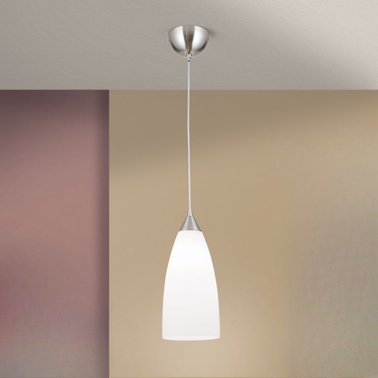 Pendant lamp CONE, satin, with alaska-coloured glass, 15cm