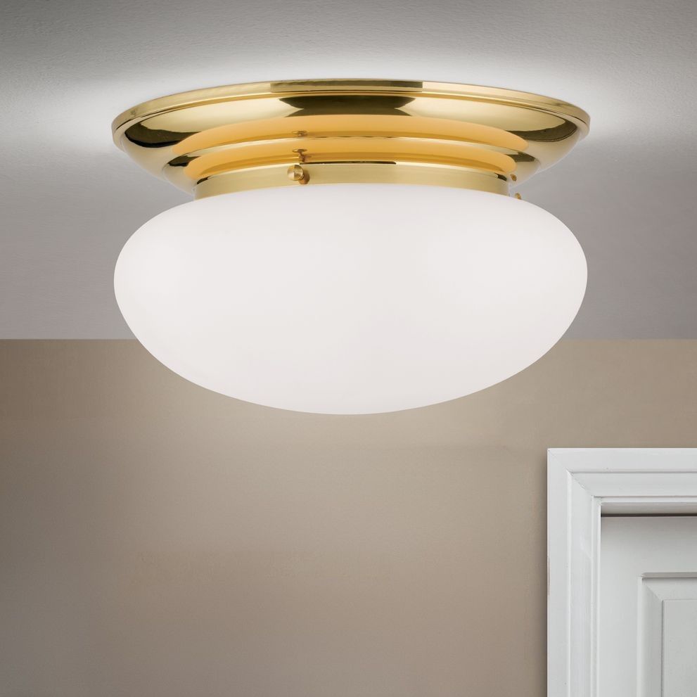 Deckenleuchte WIENER NOSTALGIE, Messing-glänzend, mit opalmattem Glas, 40cm