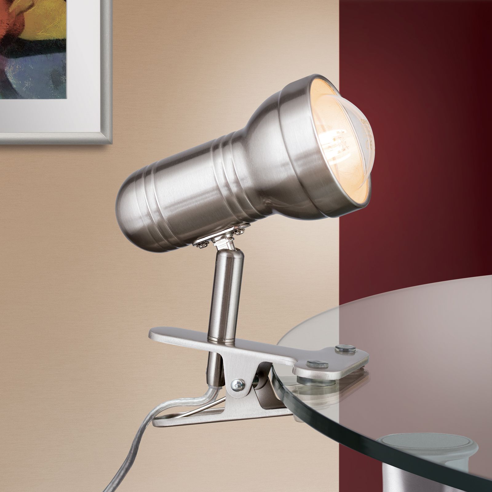 Clamp-on spotlight WILHELM, satinated, short