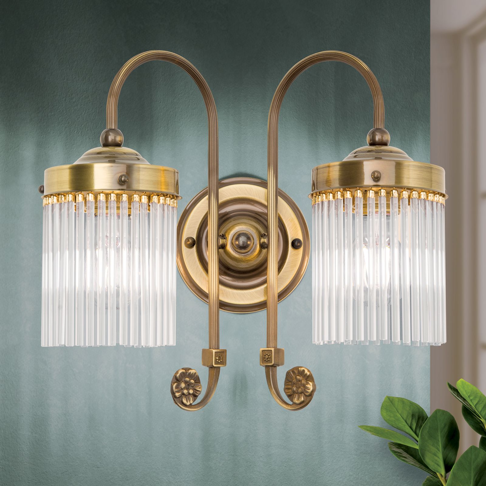 Nástěnné svítidlo Řada Tyč, 2-žárovkové, patina