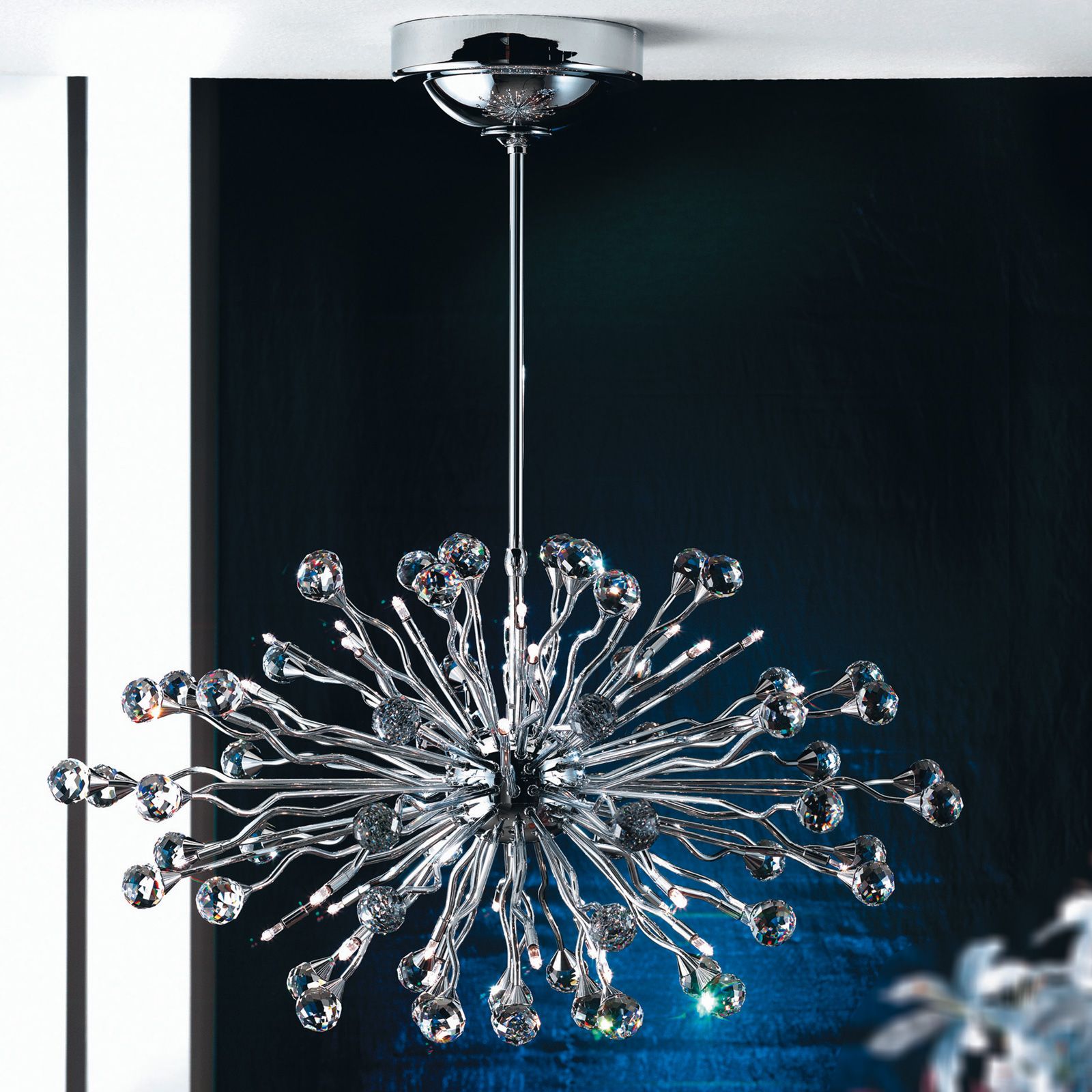 Oval chandelier GALAXY, 36-flames, chrome