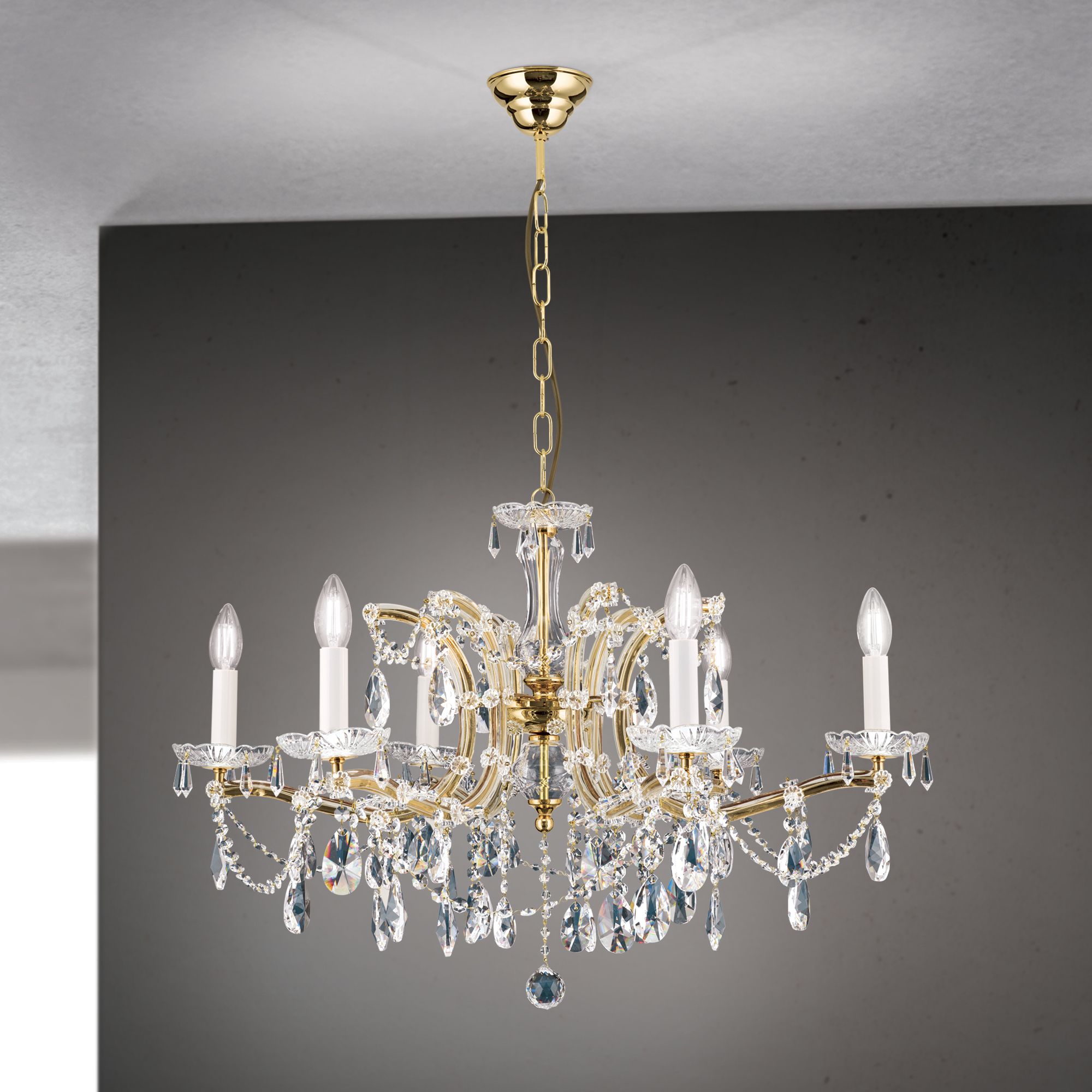 Crystal chandelier MARIA THERESIA, 6-flames, gold