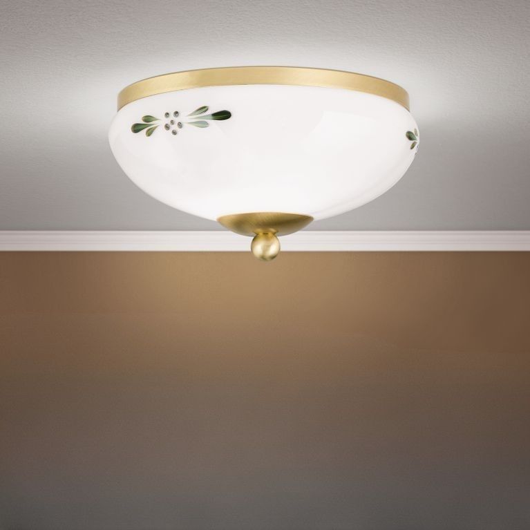 Deckenleuchte LANDHAUS, Messing, mit grünem Dekor, mit Knopf, Ø 21cm