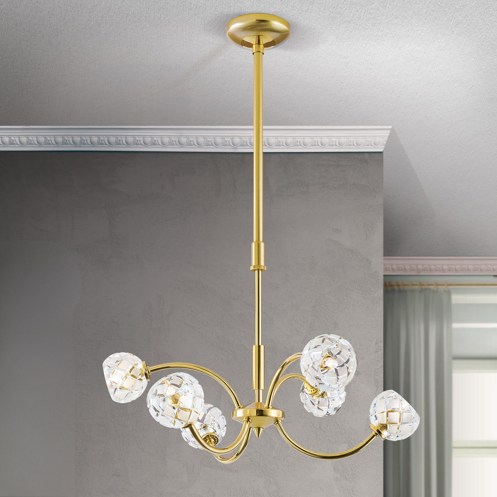 Luster MADERNO, 6-flammig, Gold-matt