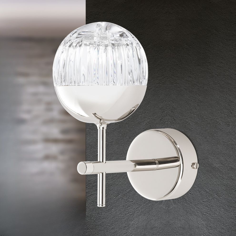 Wall light BALL, nickel, with clear crystal glass in line cut