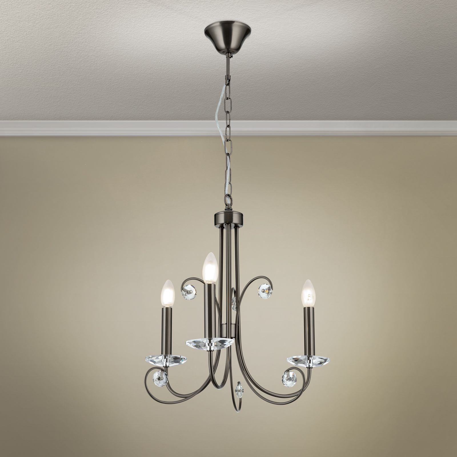 Crystal chandelier ARIANE, 3-light, dark nickel