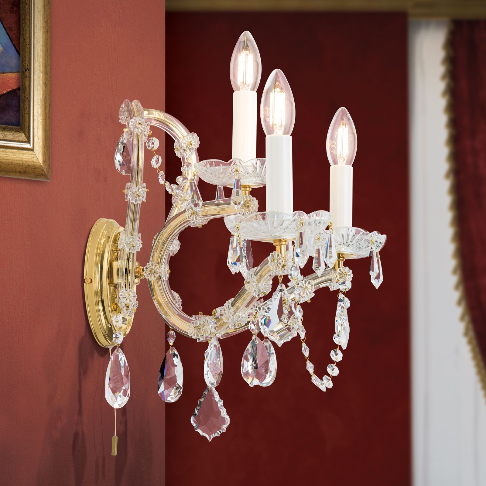 Wall arm lamp MARIA THERESIA, 3-flames, gold