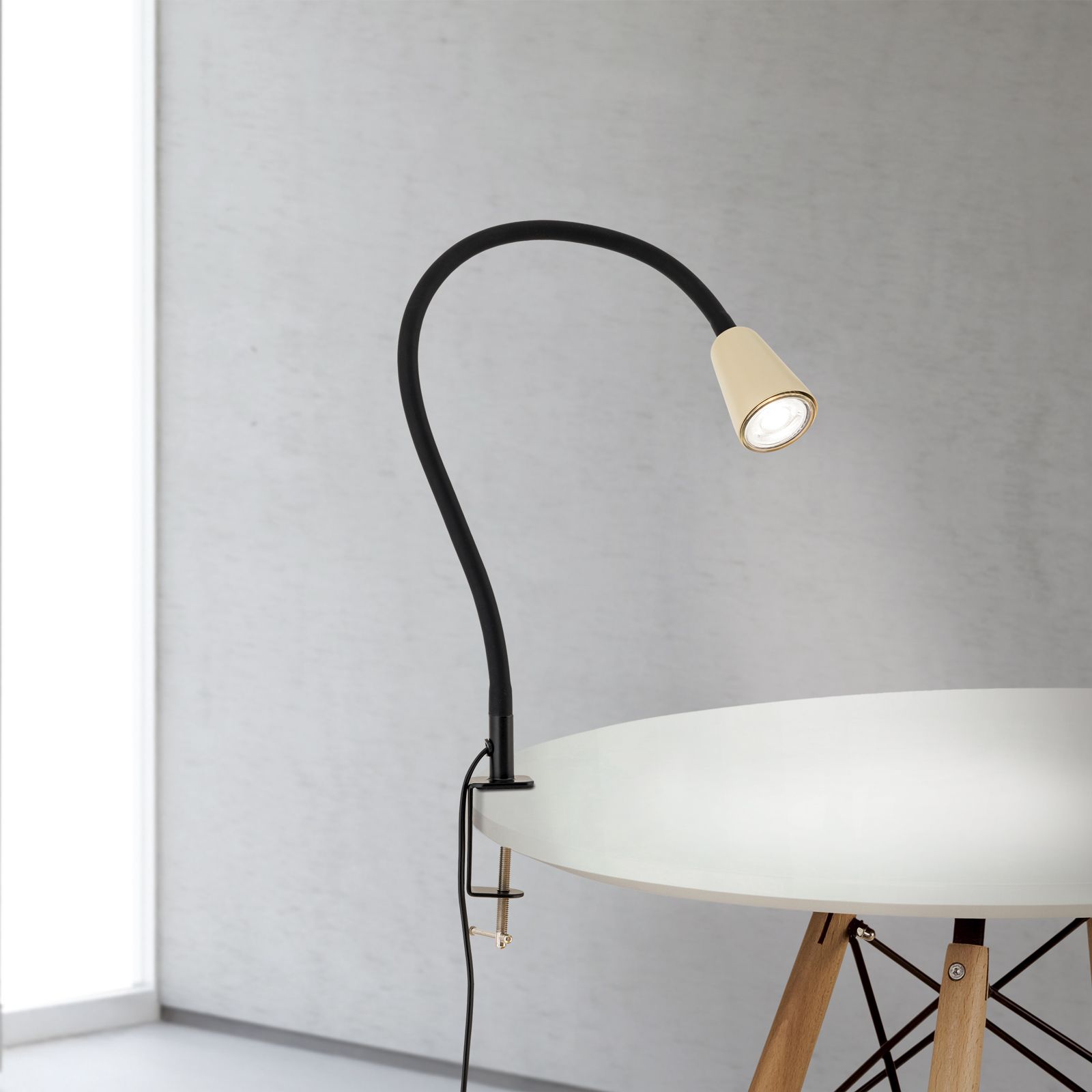 Clamp lamp DOTTY, gooseneck, khaki