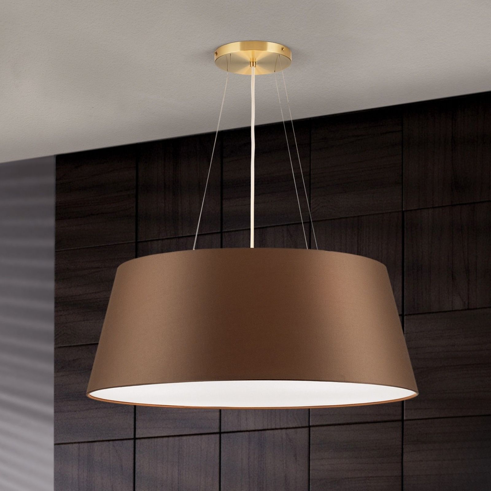 Hängeleuchte SHADE, Messing-matt, mit konischem, braunem Schirm, Ø 70cm