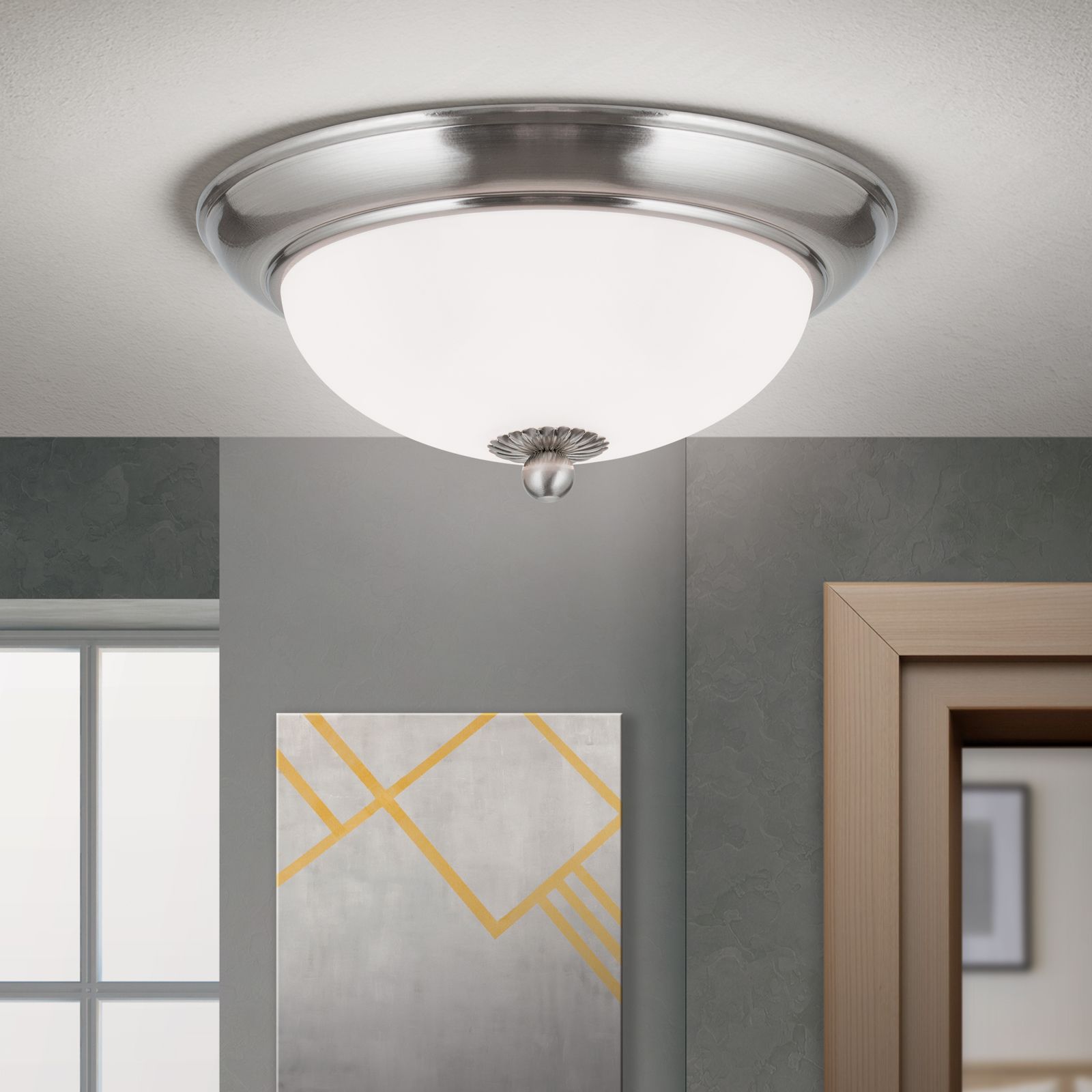 Ceiling light EMPIRE, 26cm, satin chrome colour, matt opal glass