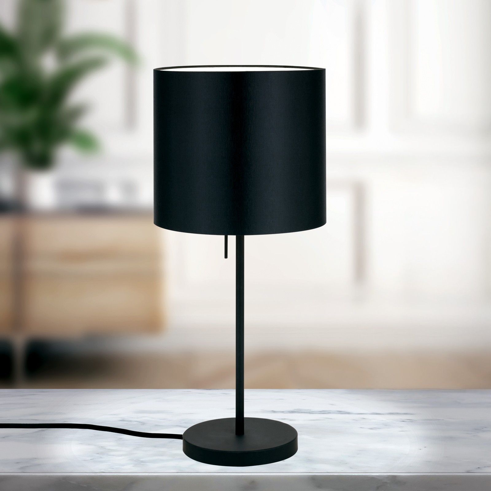 SHADE lampa stołowa, średnia, czarna, z cylindrycznym, czarnym stożkowym kloszem