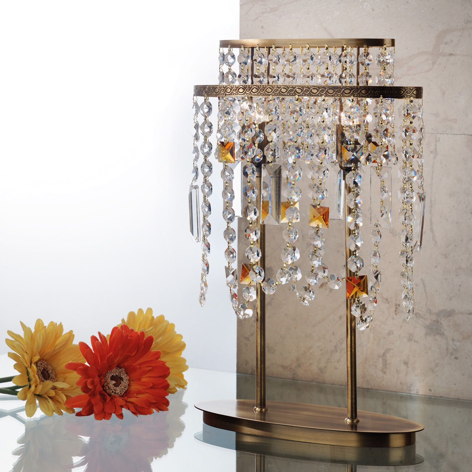 Tischlampe KRISTALLDESIGN, 2-flammig, patina