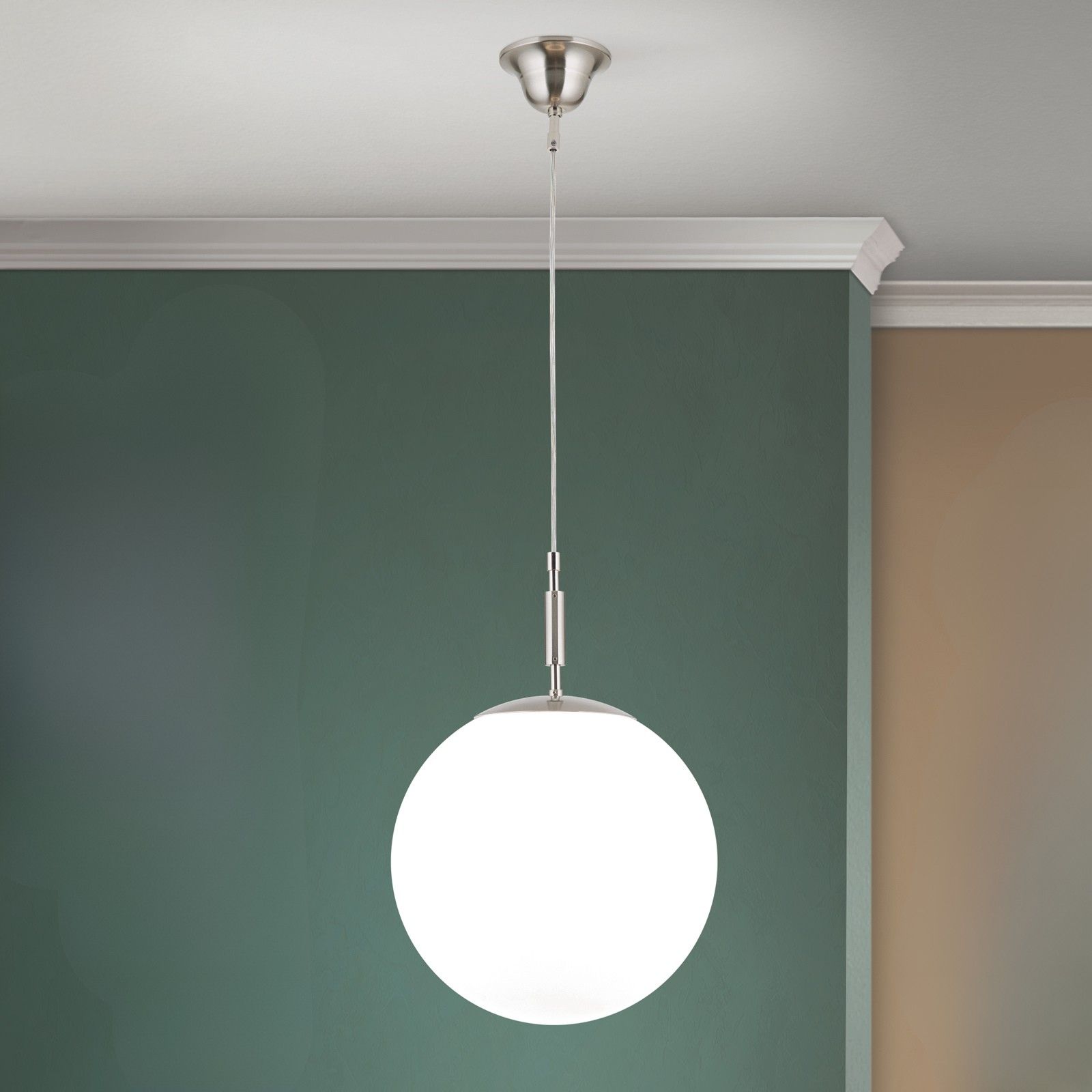 ARTDESIGN Pendant with Glass Bowl, satin chrome finish, dia. 30cm