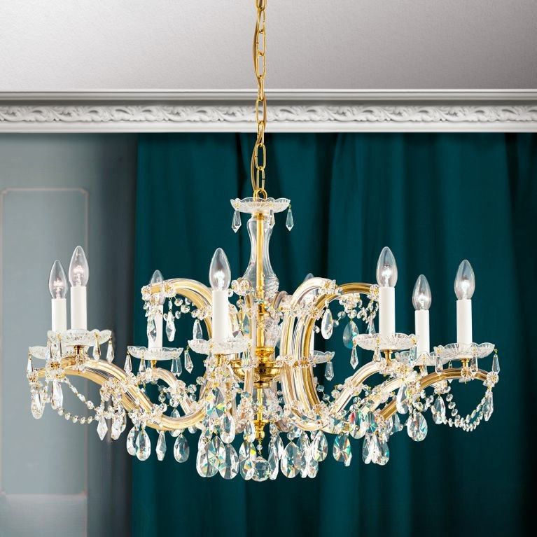 Crystal chandelier MARIA THERESIA, 8-flames, gold