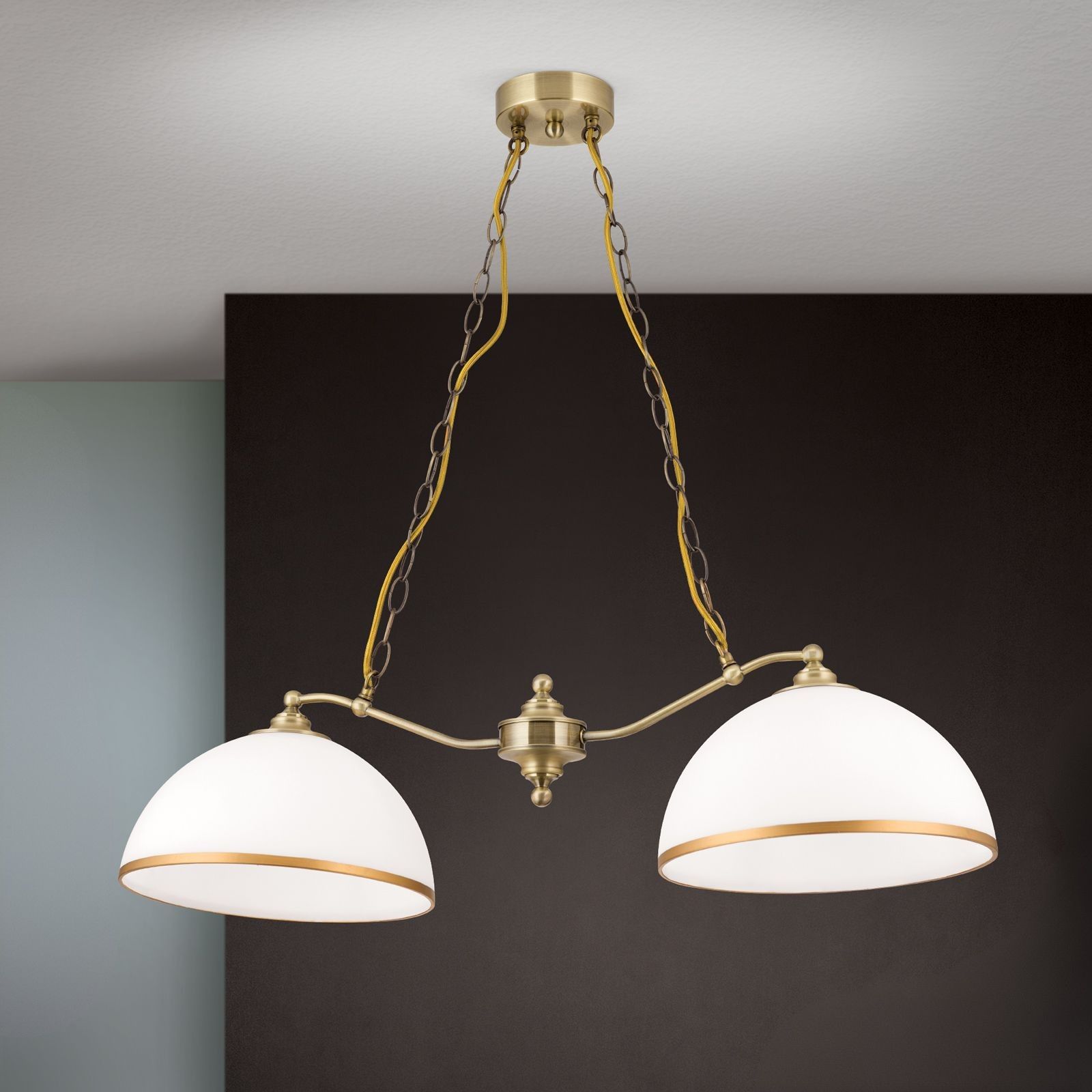 Hängeleuchte OLD LAMP mit Kettenaufhängung, zweiflammig, patina