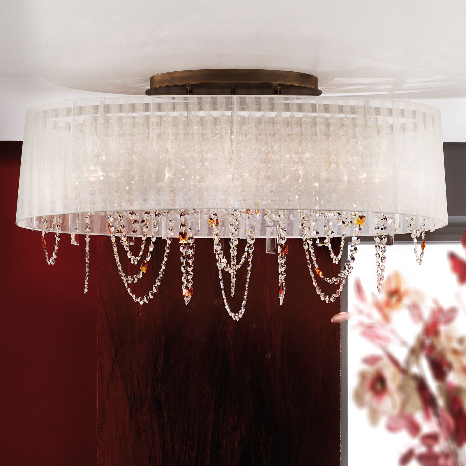 Hängeleuchte KRISTALLDESIGN, 9-flammig, patina